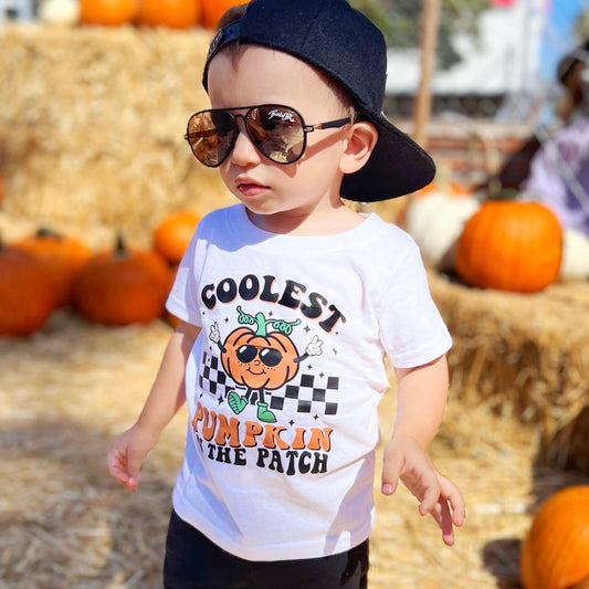 Coolest Pumpkin in the Patch Toddler/Youth T-Shirt, Checkerboard Halloween Shirt for Kids, Toddler Halloween T-Shirt