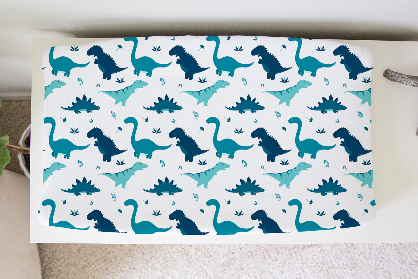 Blue Dinos Baby Changing Pad Cover, Unisex Dinosaur Nursery Decor, Dinosaur Diaper Changing Accessories For Baby