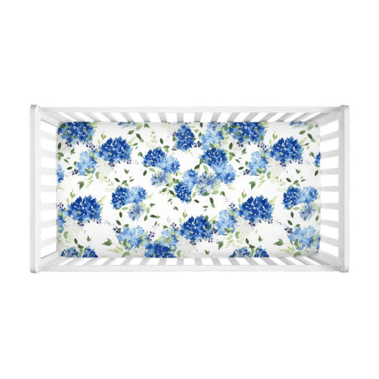 Blue Hydrangea Baby Girl Crib Sheet