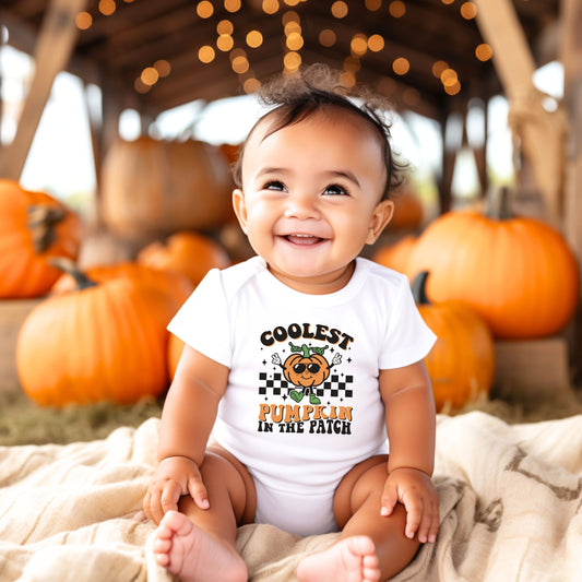 Coolest Pumpkin in the Patch Halloween Baby Onesie®, Jack-O-Lantern Halloween Baby Bodysuit, Baby Boy Halloween Onesie®