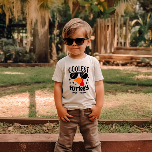 Coolest Turkey in Town Toddler/Youth Thanksgiving Natural T-Shirt