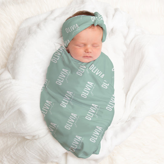Choose Your Color Personalized Name Baby Swaddle Blanket Headband Or Hat