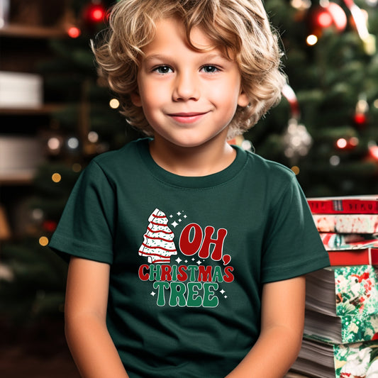 Christmas Tree Cake Toddler/Youth T-Shirt, Christmas Snack Cake Shirt for Kids, Toddler Christmas Dark Green T-Shirt, Oh Christmas Tree