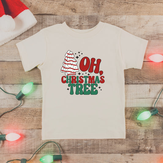 Christmas Tree Cake Toddler/Youth T-Shirt, Christmas Snack Cake Shirt for Kids, Toddler Christmas Tree Cake Natural T-Shirt, Oh Christmas Tree