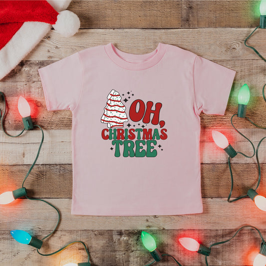 Christmas Tree Cake Toddler/Youth T-Shirt, Christmas Snack Cake Shirt for Kids, Toddler Christmas Tree Cake Pink T-Shirt, Oh Christmas Tree