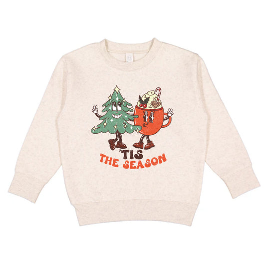 Tis the Season Fall Toddler/Youth Fleece Pullover Sweatshirt, Halloween Sweatshirt for Kids, Retro Toddler Halloween Fleece Sweatshirt