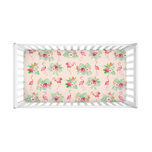 Tropical Floral Flamingo Baby Crib Sheet